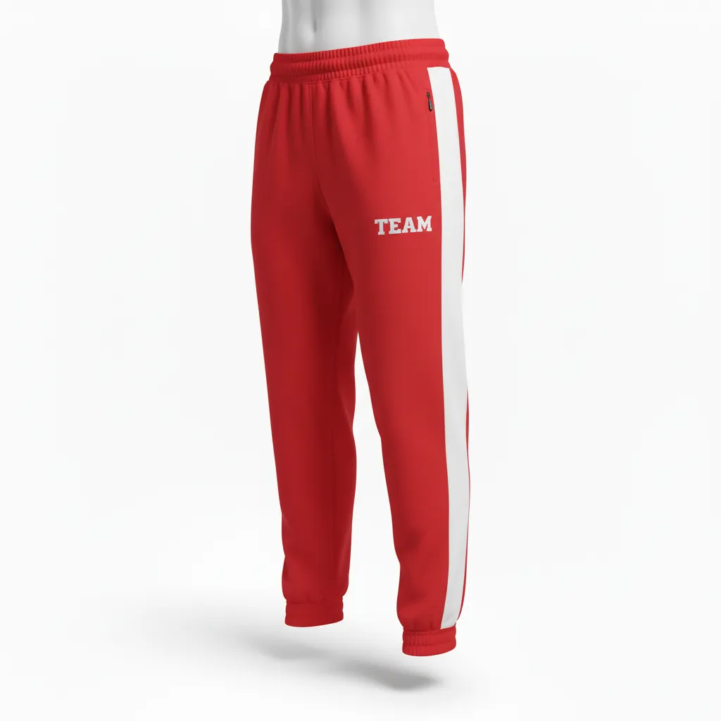 Custom Volleyball Jogger Pant - Red, White - Joggers Athletic Racing Stripe - Front View - HAMCO Sports Inc.