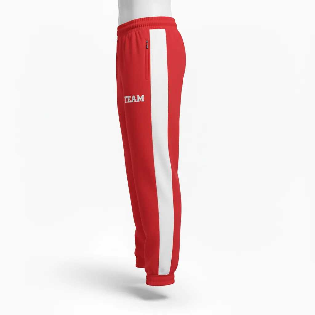 Custom Volleyball Jogger Pant - Red, White - Joggers Athletic Racing Stripe - Side View - HAMCO Sports Inc.