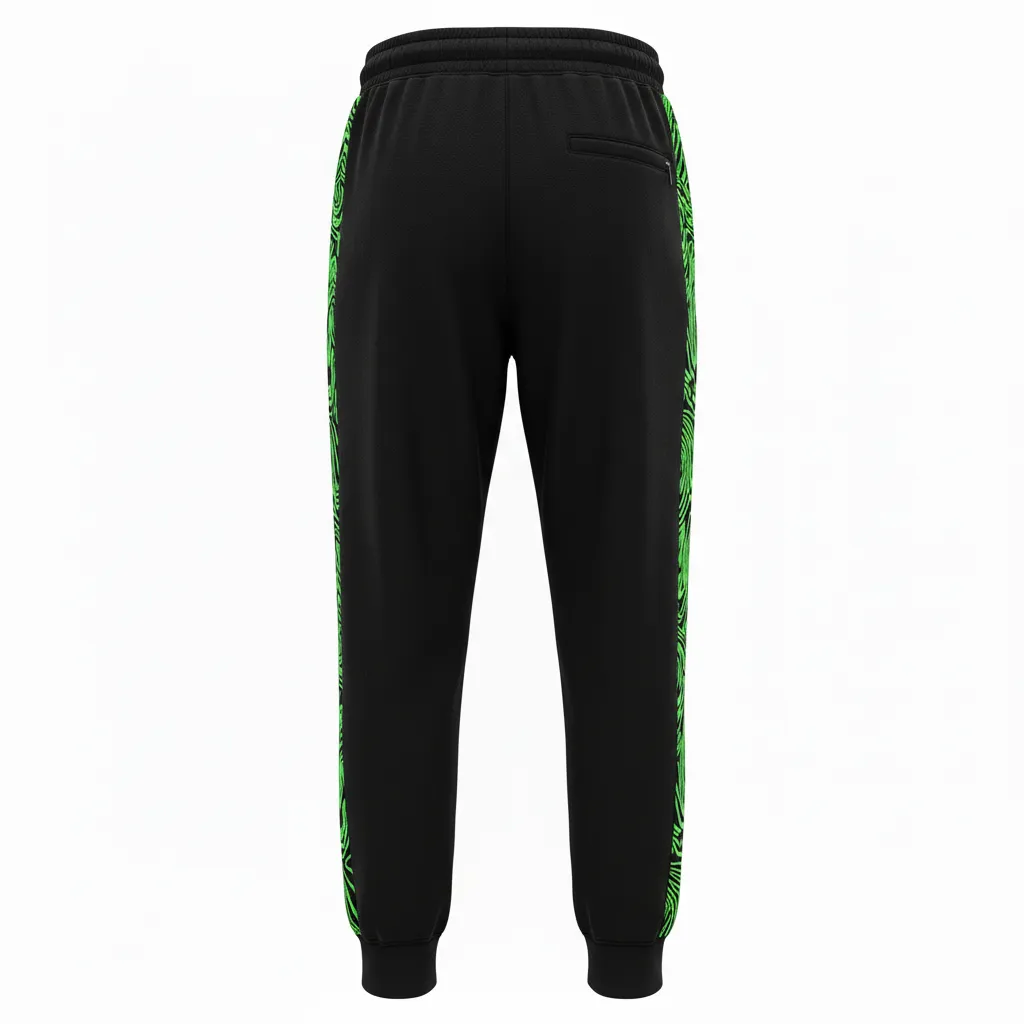Custom Volleyball Jogger Pant - Black, Green - Joggers Neon Wave Pattern - Back View - HAMCO Sports Inc.