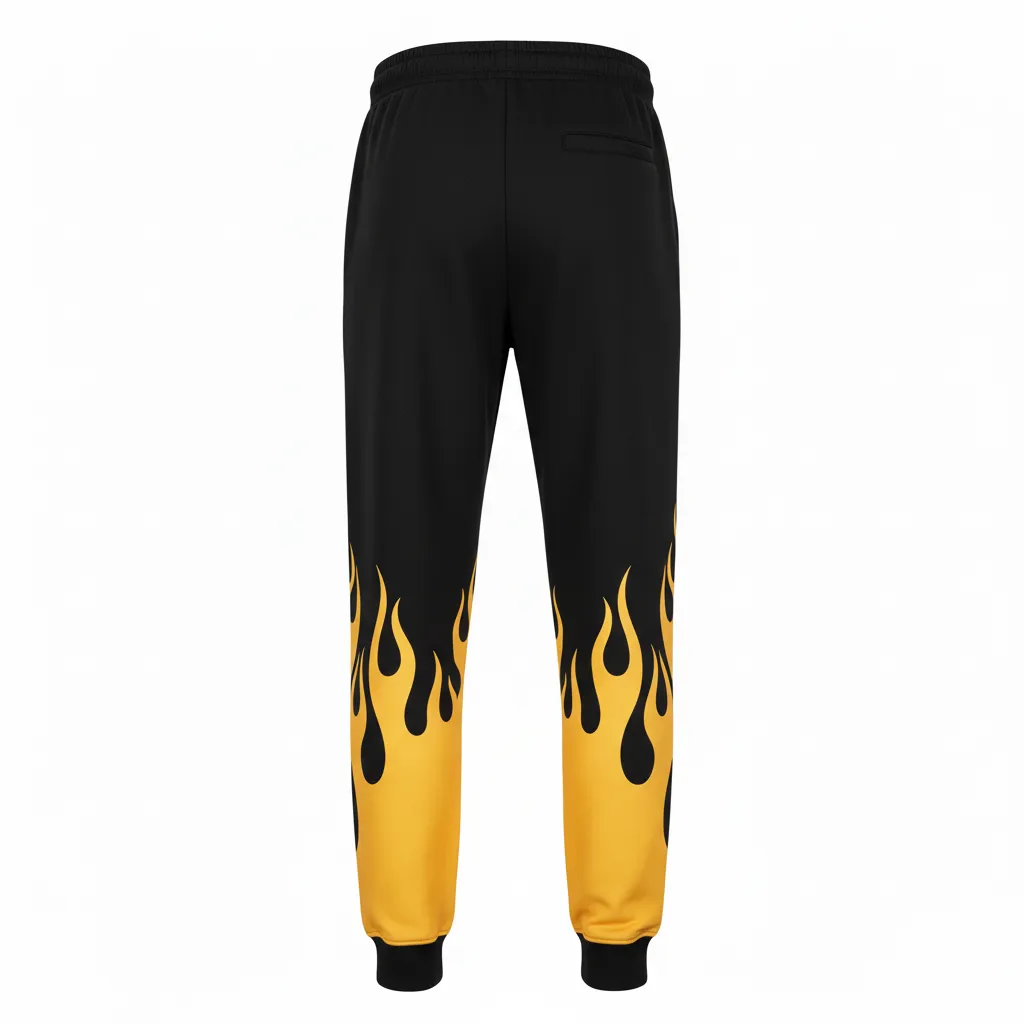 Custom Volleyball Jogger Pant - Black, Gold - Joggers Vegas Flame Design - Back View - HAMCO Sports Inc.