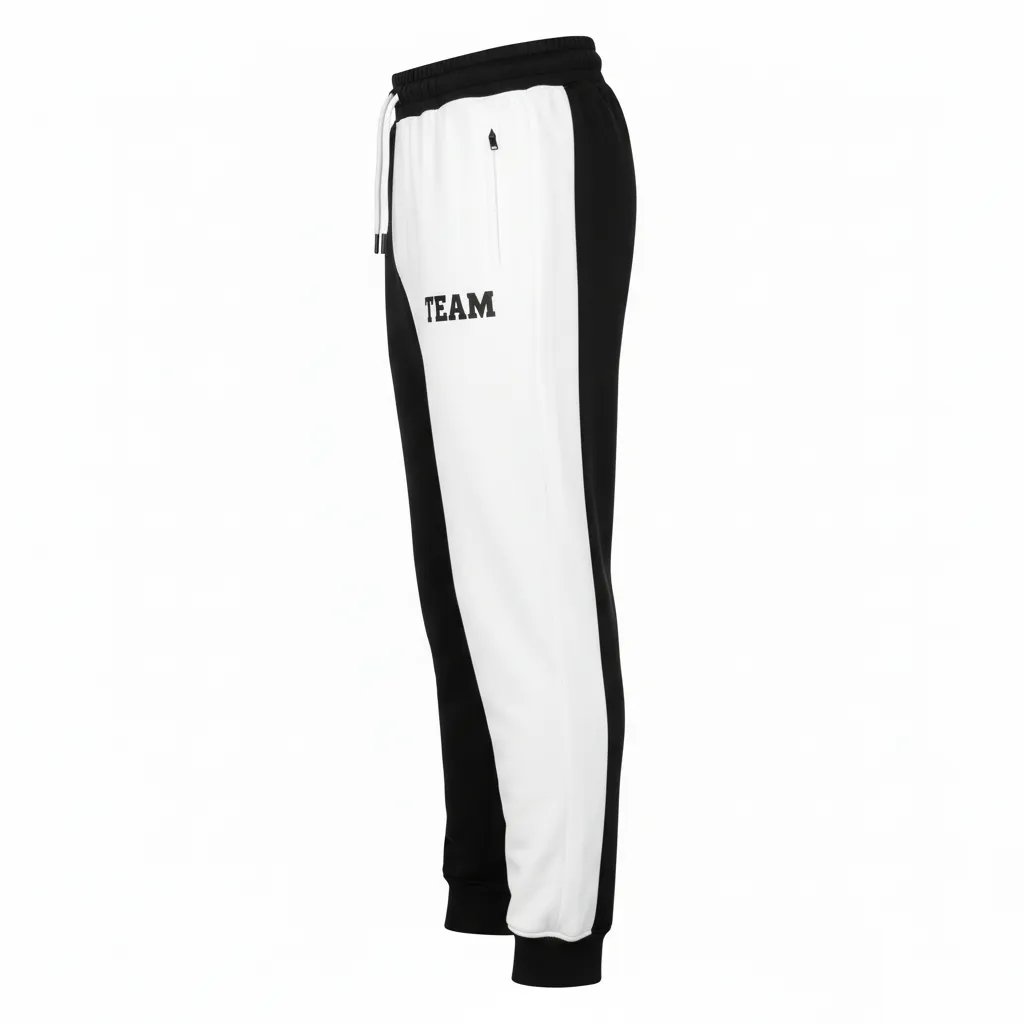 Custom Volleyball Jogger Pant - Black, White - Joggers Half And Half - Side View - HAMCO Sports Inc.