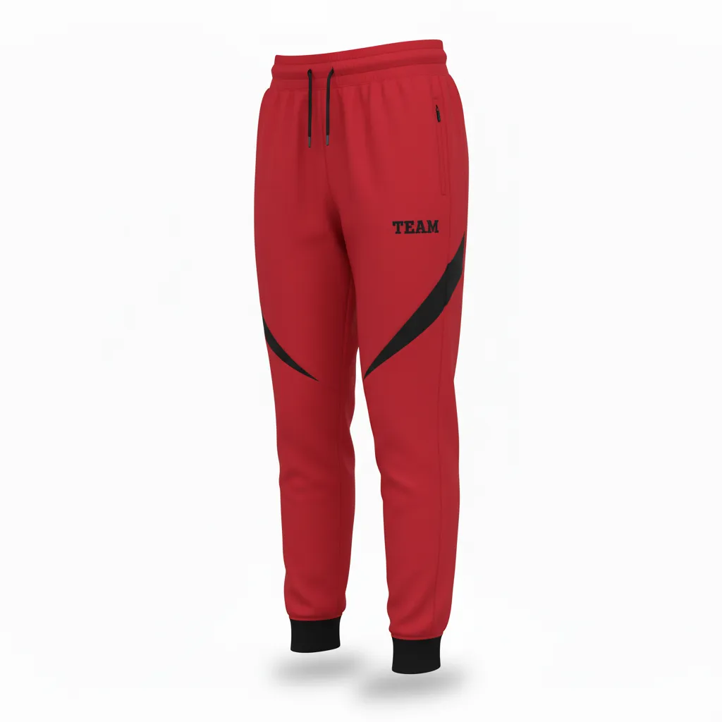 Custom Volleyball Jogger Pant - Red, Black - Joggers Cardinal Slash Design - Front View - HAMCO Sports Inc.