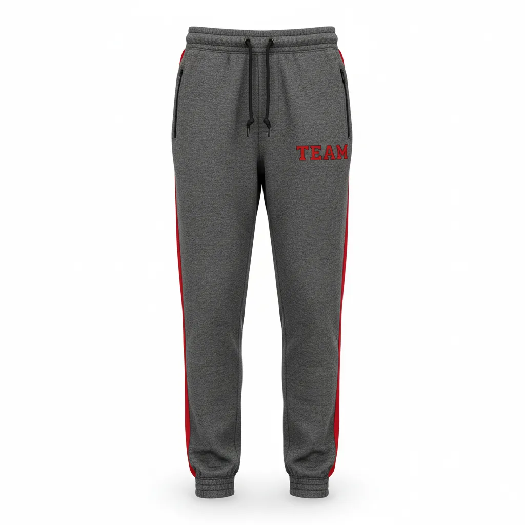 Custom Volleyball Jogger Pant - Grey, Red - Joggers Charcoal Athletic Side Stripe - Front View - HAMCO Sports Inc.