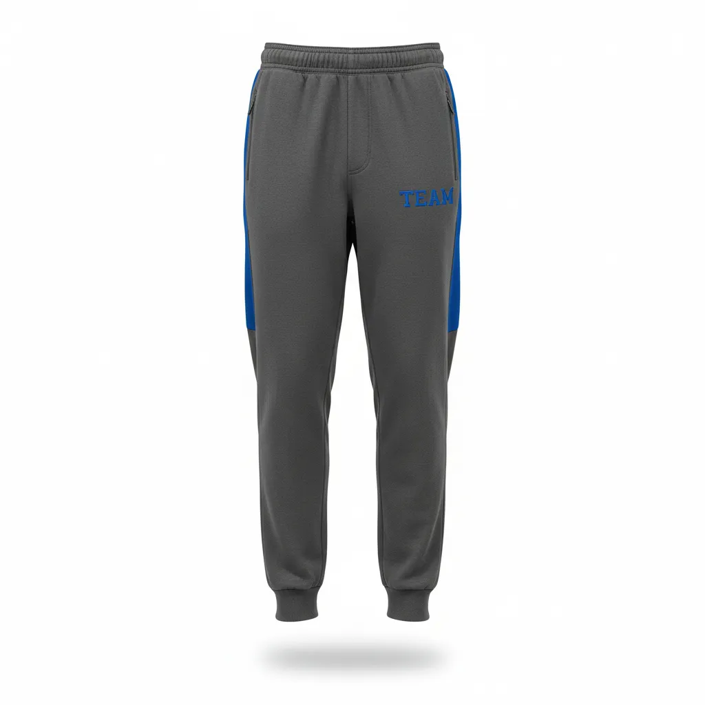 Custom Volleyball Jogger Pant - Grey, Blue - Joggers Charcoal Columbia Panel - Front View - HAMCO Sports Inc.