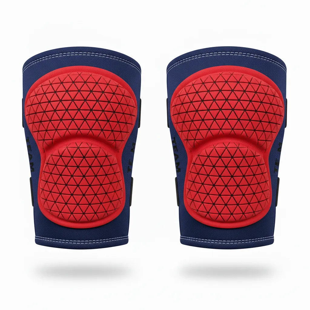 Custom Volleyball Knee Pads - Red, Black - Knee Pads Athletic Geometric Triangles - Front View - HAMCO Sports Inc.