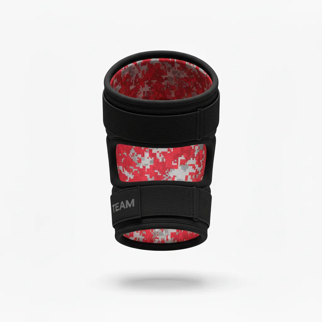 Custom Volleyball Knee Pads - Red, Grey - Knee Pads Athletic Camo Pattern - Back View - HAMCO Sports Inc.