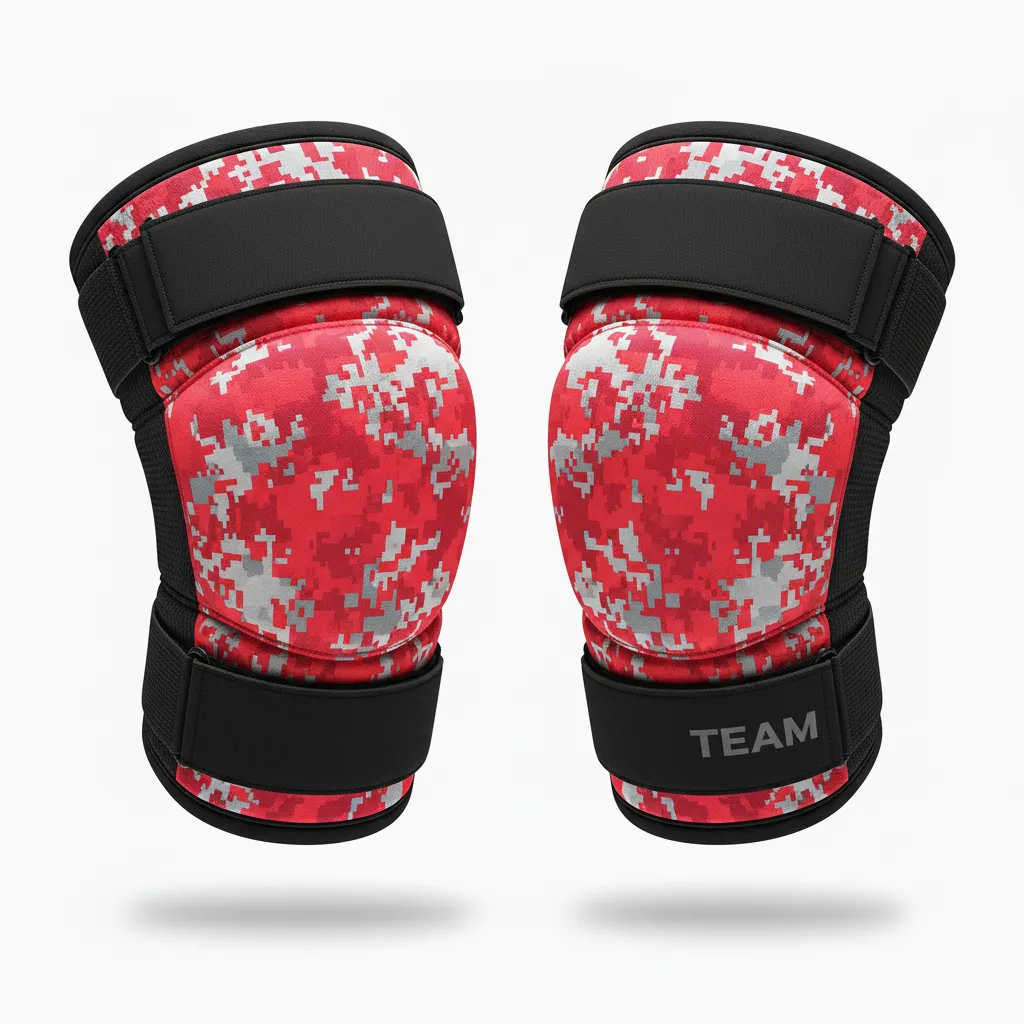 Custom Volleyball Knee Pads - Red, Grey - Knee Pads Athletic Camo Pattern - Front View - HAMCO Sports Inc.