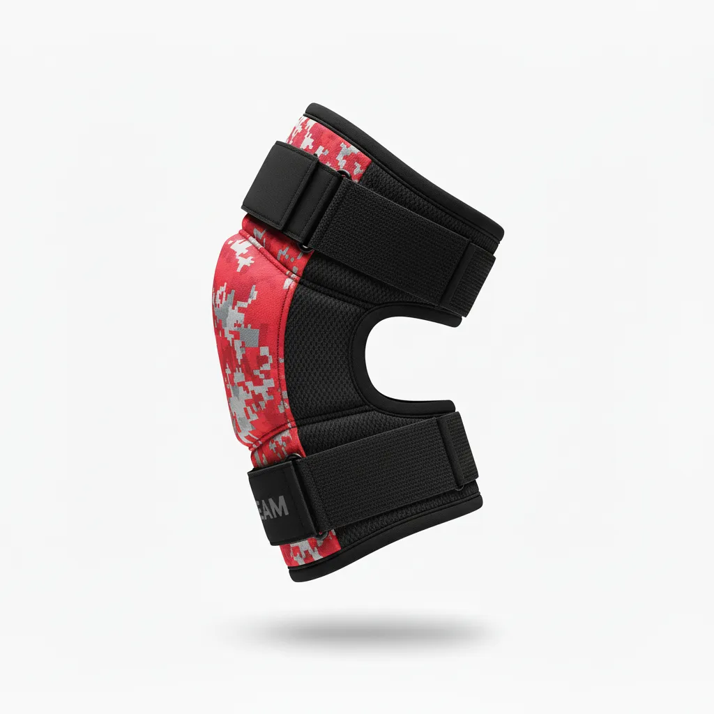 Custom Volleyball Knee Pads - Red, Grey - Knee Pads Athletic Camo Pattern - Side View - HAMCO Sports Inc.