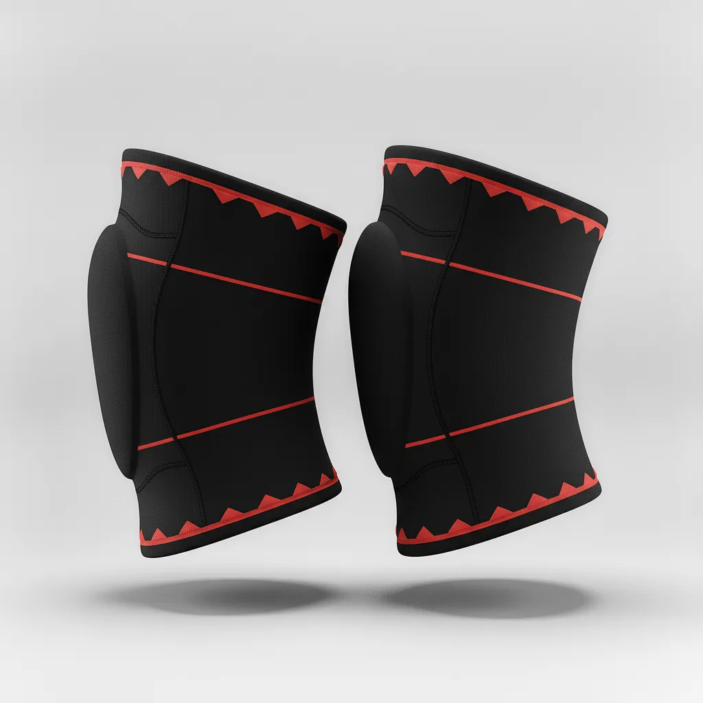 Custom Volleyball Knee Pads - Black, Red - Knee Pads Athletic Edge Design - Side View - HAMCO Sports Inc.