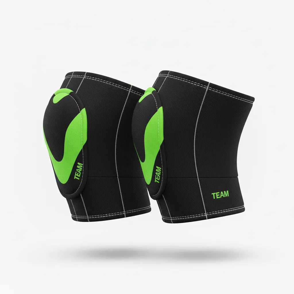 Custom Volleyball Knee Pads - Black, Green - Knee Pads Neon Wave Pattern - Front View - HAMCO Sports Inc.