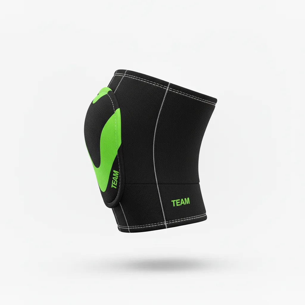 Custom Volleyball Knee Pads - Black, Green - Knee Pads Neon Wave Pattern - Side View - HAMCO Sports Inc.