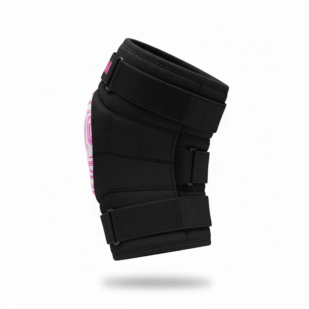 Custom Volleyball Knee Pads - Black - Knee Pads Neon Pink Circuit Pattern - Back View - HAMCO Sports Inc.