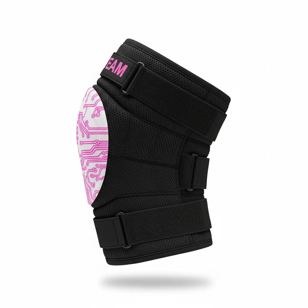 Custom Volleyball Knee Pads - Black - Knee Pads Neon Pink Circuit Pattern - Side View - HAMCO Sports Inc.