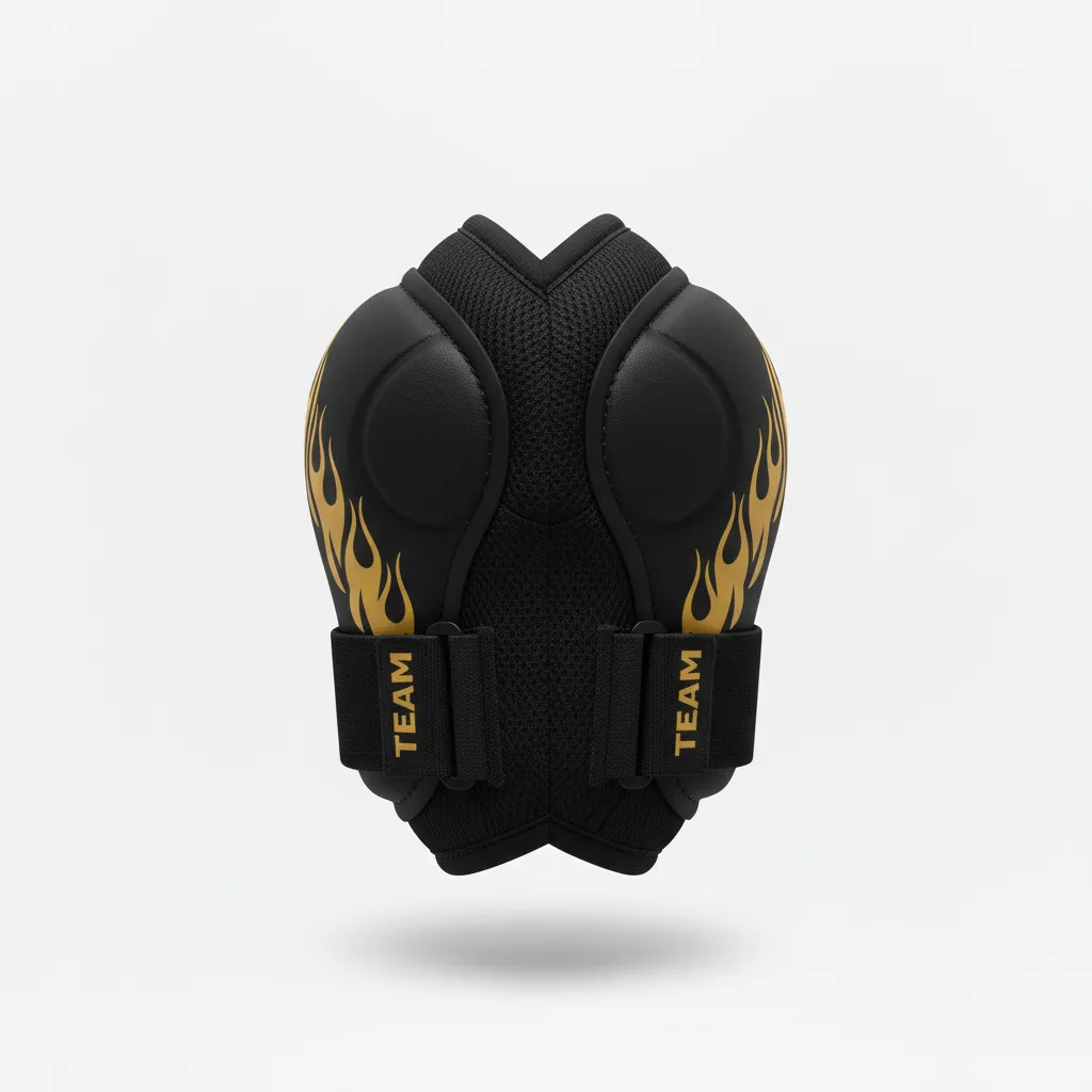 Custom Volleyball Knee Pads - Black, Gold - Knee Pads Vegas Flame Design - Side View - HAMCO Sports Inc.