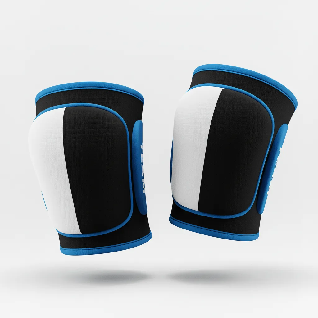 Custom Volleyball Knee Pads - Black, White - Knee Pads Half And Half - Front View - HAMCO Sports Inc.