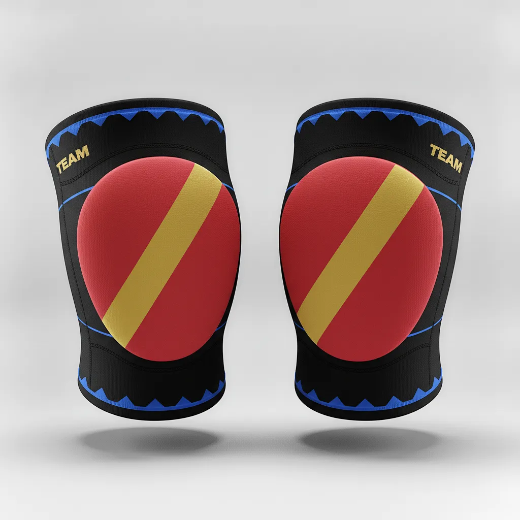 Custom Volleyball Knee Pads - Red, Gold - Knee Pads Cardinal Vegas Warrior Stripe - Front View - HAMCO Sports Inc.