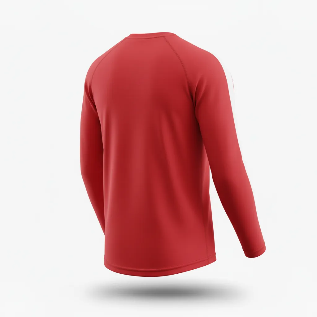 Custom Volleyball Long Sleeve T Shirt - Red, White - Long Sleeve Training Tee Athletic Racing Stripe - Back View - HAMCO Sports Inc.