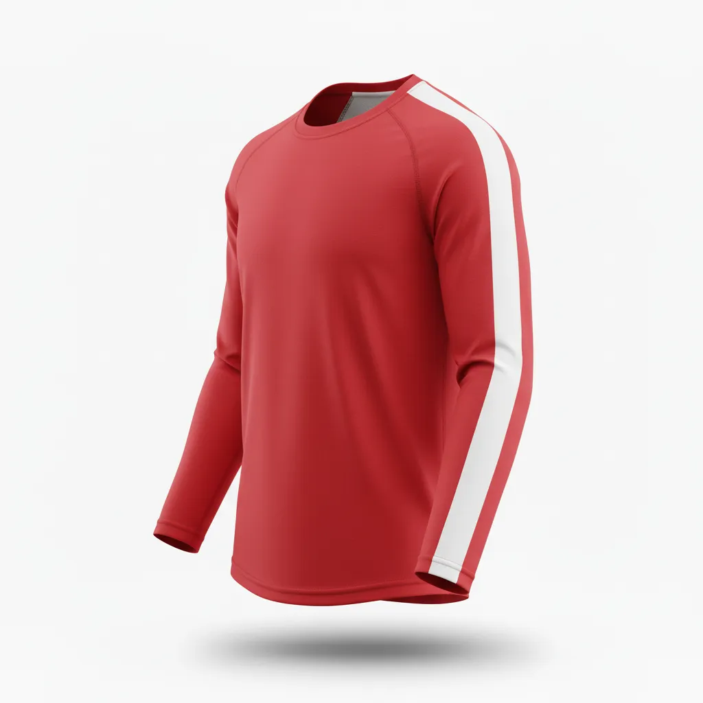 Custom Volleyball Long Sleeve T Shirt - Red, White - Long Sleeve Training Tee Athletic Racing Stripe - Side View - HAMCO Sports Inc.