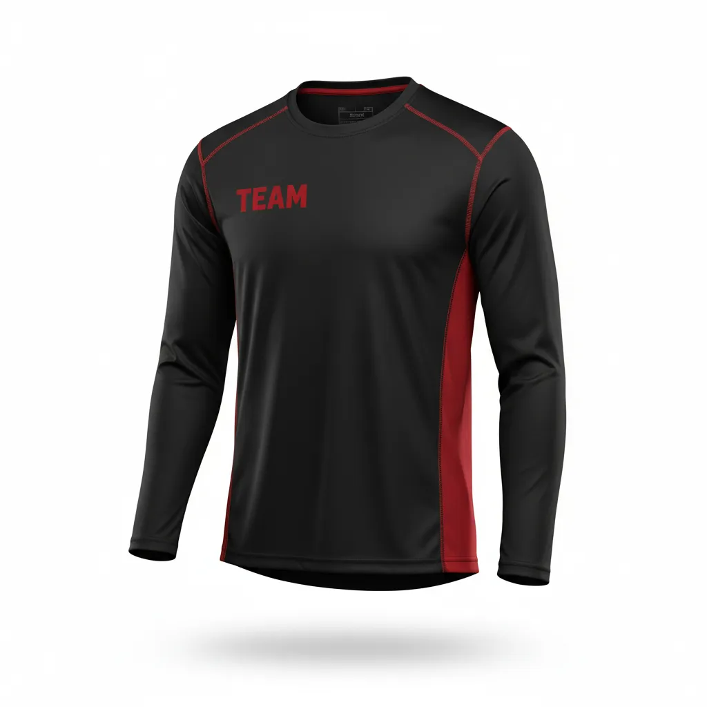 Custom Volleyball Long Sleeve T Shirt - Black, Red - Long Sleeve Training Tee Athletic Edge Design - Front View - HAMCO Sports Inc.
