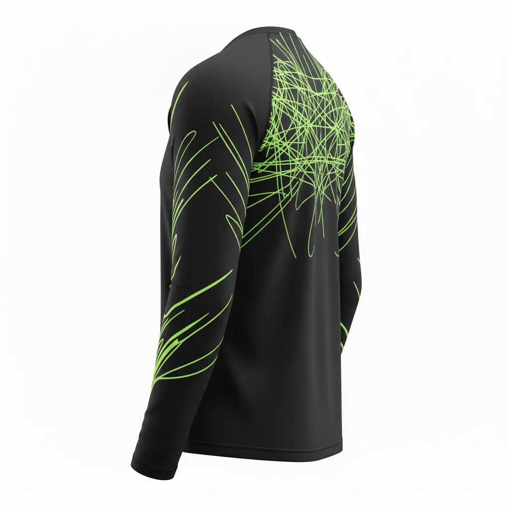 Custom Volleyball Long Sleeve T Shirt - Black, Green - Long Sleeve Training Tee Neon Wave Pattern - Back View - HAMCO Sports Inc.