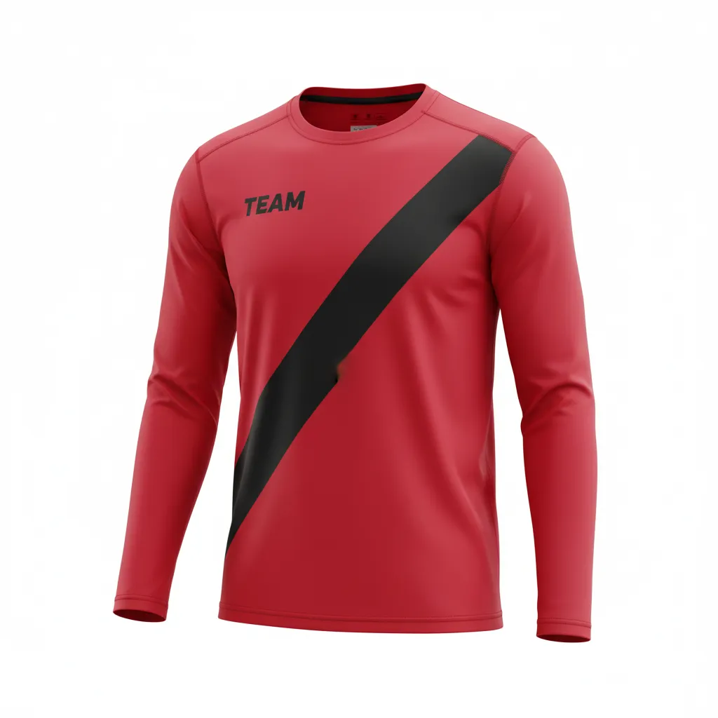 Custom Volleyball Long Sleeve T Shirt - Red, Black - Long Sleeve Training Tee Cardinal Slash Design - Front View - HAMCO Sports Inc.