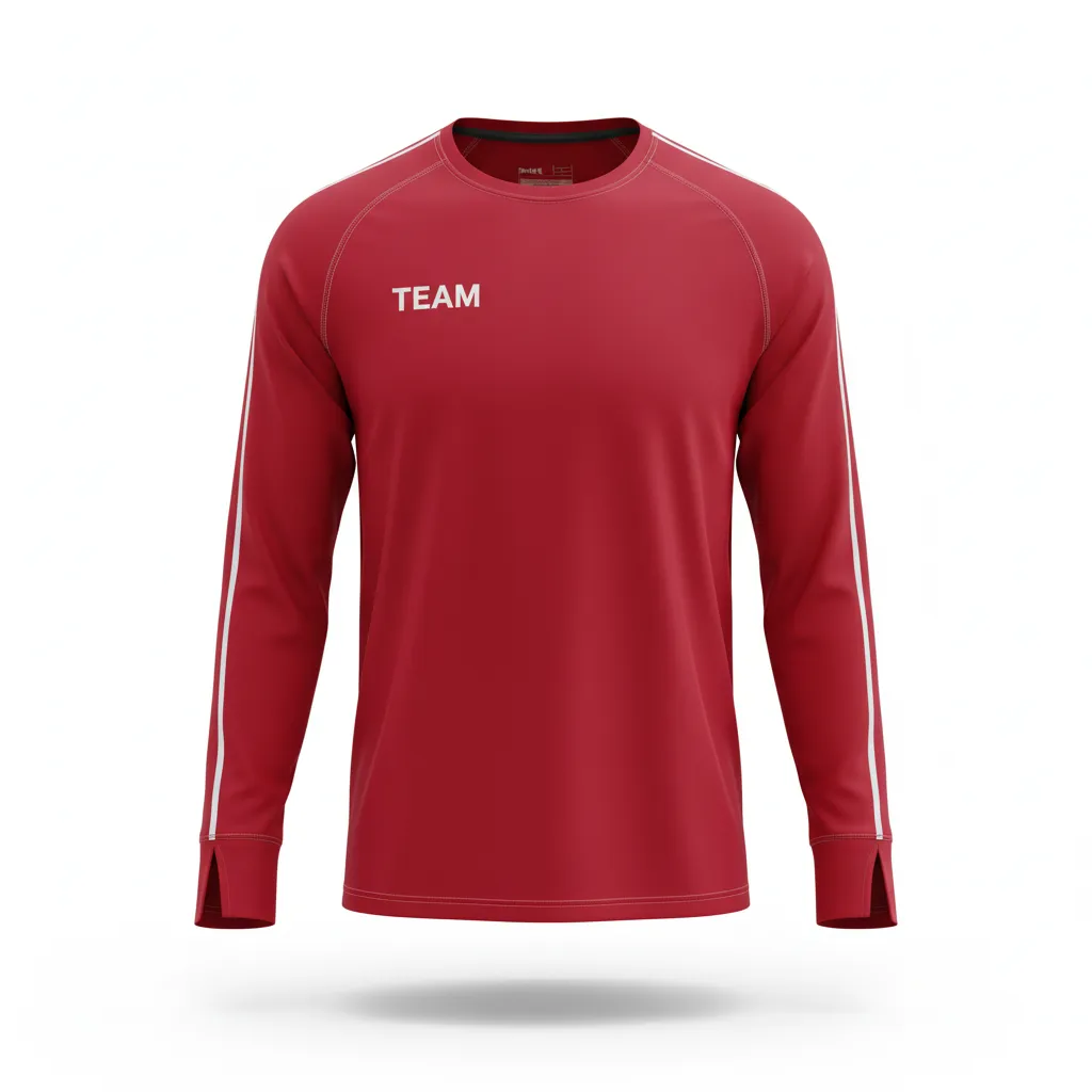 Custom Volleyball Long Sleeve T Shirt - Red, White - Long Sleeve Training Tee Cardinal Minimalist Accent - Front View - HAMCO Sports Inc.