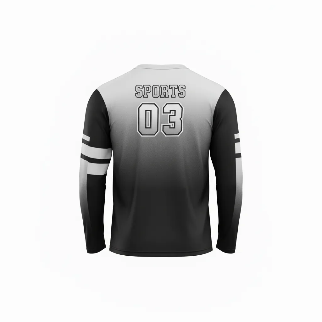 Custom Volleyball Long Sleeve Volleyball Jersey - Black, Silver - Long Sleeve Jersey Metallic Fade - Back View - HAMCO Sports Inc.
