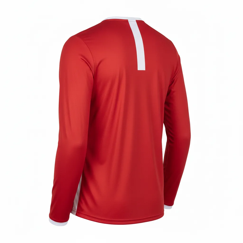 Custom Volleyball Long Sleeve Volleyball Jersey - Red, White - Long Sleeve Jersey Cardinal Minimalist Accent - Back View - HAMCO Sports Inc.
