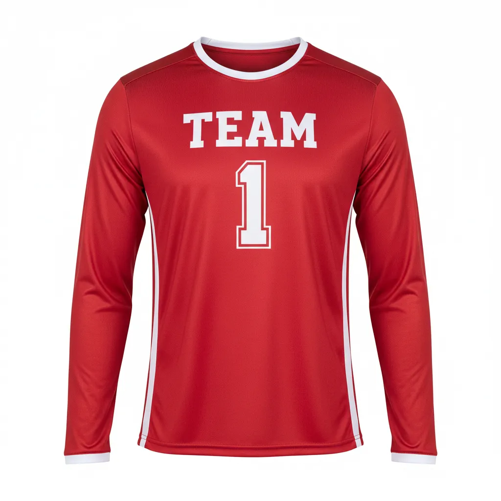 Custom Volleyball Long Sleeve Volleyball Jersey - Red, White - Long Sleeve Jersey Cardinal Minimalist Accent - Front View - HAMCO Sports Inc.