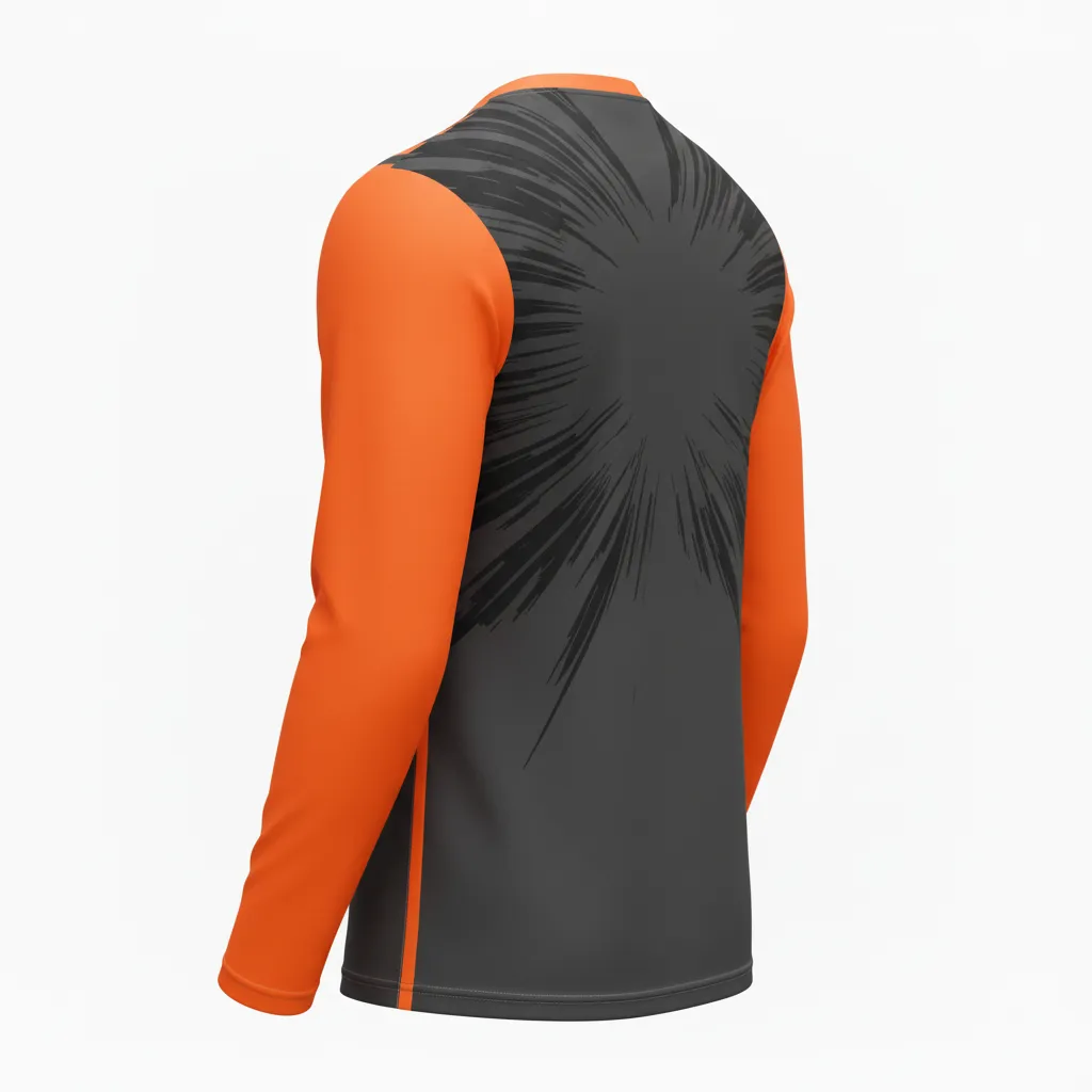 Custom Volleyball Long Sleeve Volleyball Jersey - Grey, Orange - Long Sleeve Jersey Charcoal Neon Burst - Back View - HAMCO Sports Inc.