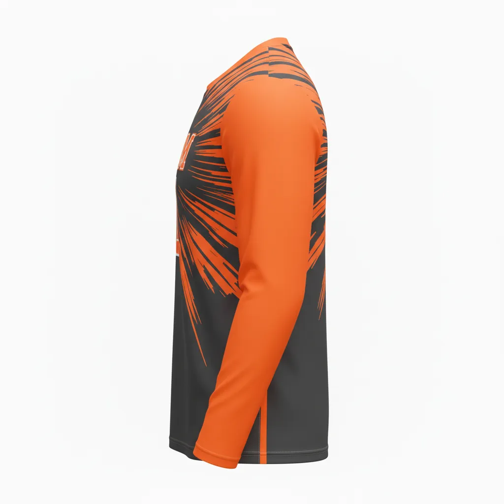 Custom Volleyball Long Sleeve Volleyball Jersey - Grey, Orange - Long Sleeve Jersey Charcoal Neon Burst - Side View - HAMCO Sports Inc.
