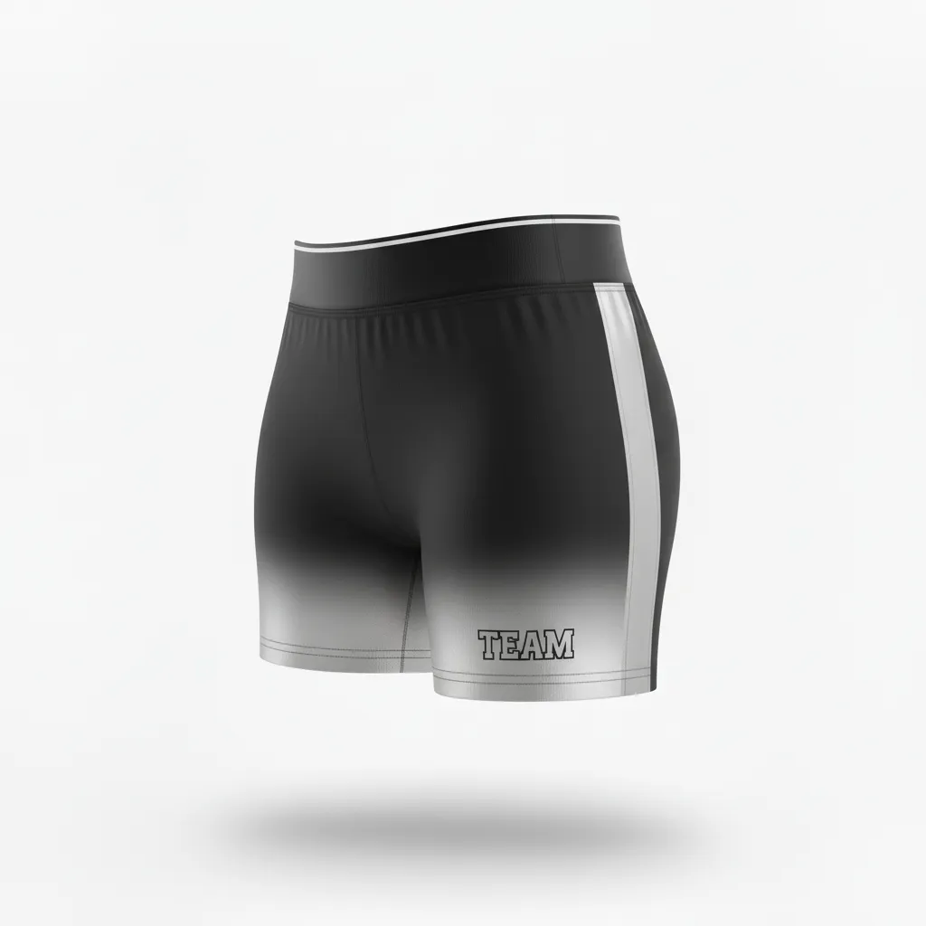 Custom Volleyball Poly Spandex Shorts - Black, Silver - Poly Spandex Shorts Metallic Fade - Front View - HAMCO Sports Inc.