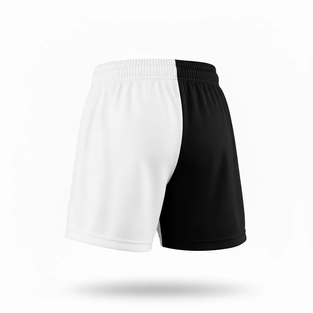 Custom Volleyball Poly Spandex Shorts - Black, White - Poly Spandex Shorts Half And Half - Back View - HAMCO Sports Inc.