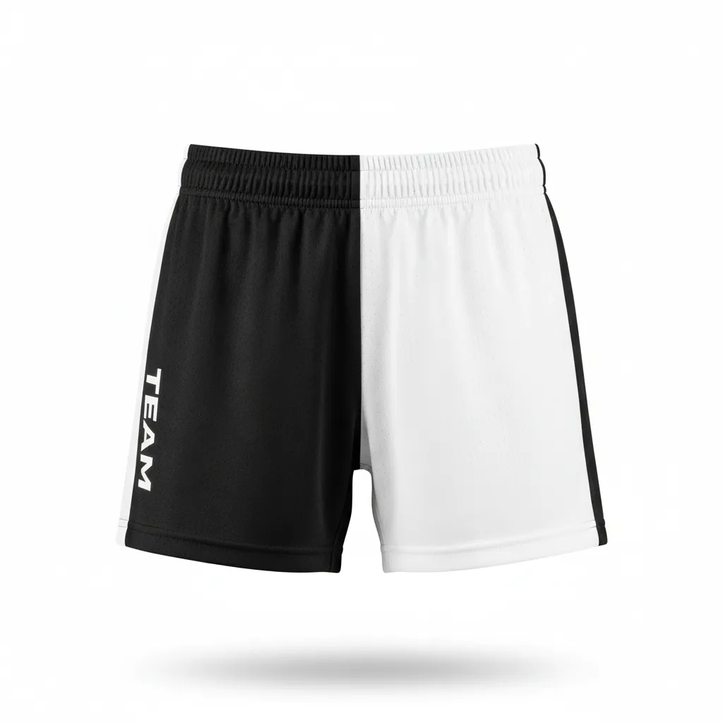 Custom Volleyball Poly Spandex Shorts - Black, White - Poly Spandex Shorts Half And Half - Front View - HAMCO Sports Inc.