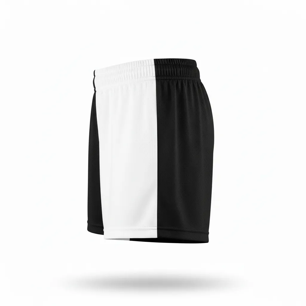 Custom Volleyball Poly Spandex Shorts - Black, White - Poly Spandex Shorts Half And Half - Side View - HAMCO Sports Inc.