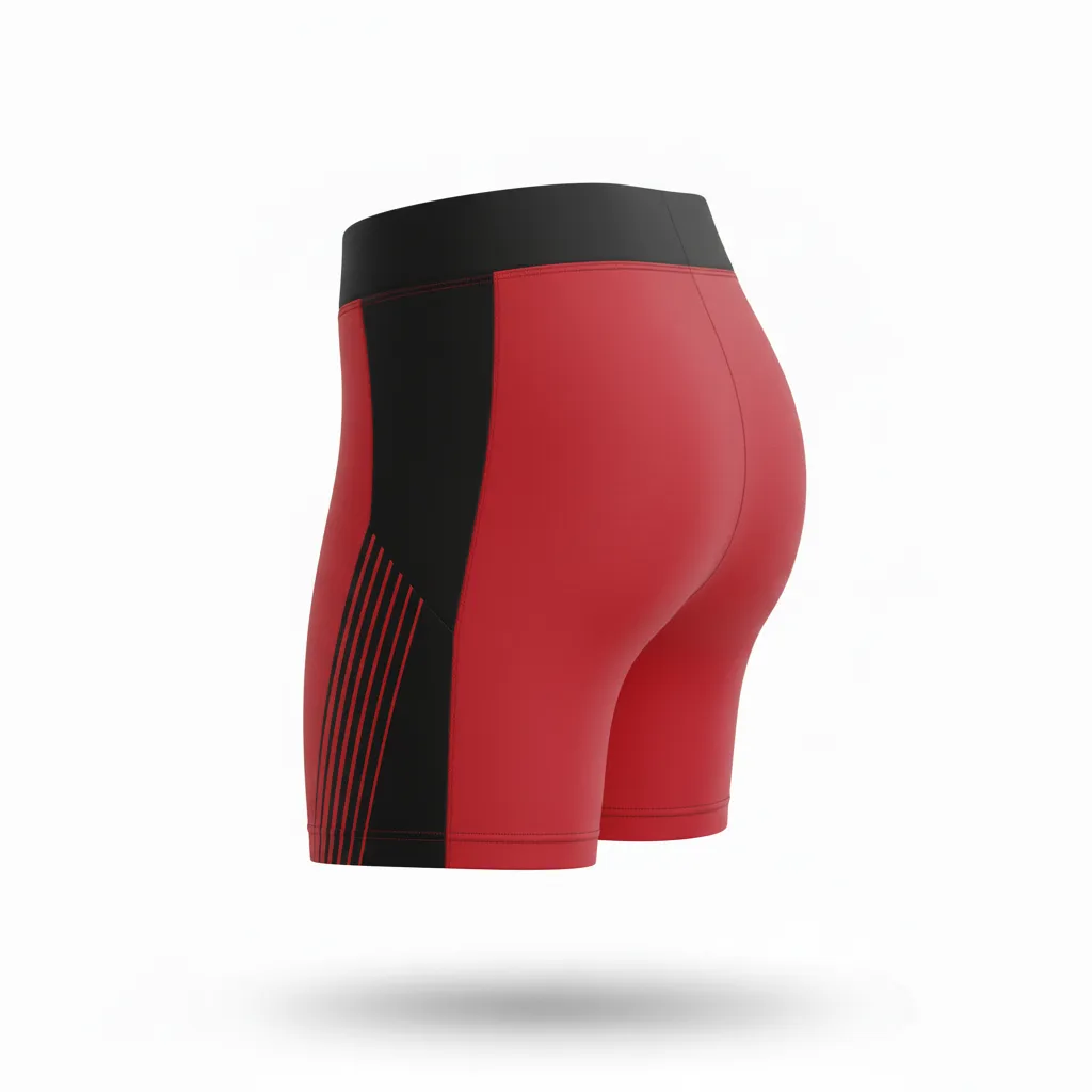 Custom Volleyball Poly Spandex Shorts - Red, Black - Poly Spandex Shorts Cardinal Slash Design - Back View - HAMCO Sports Inc.