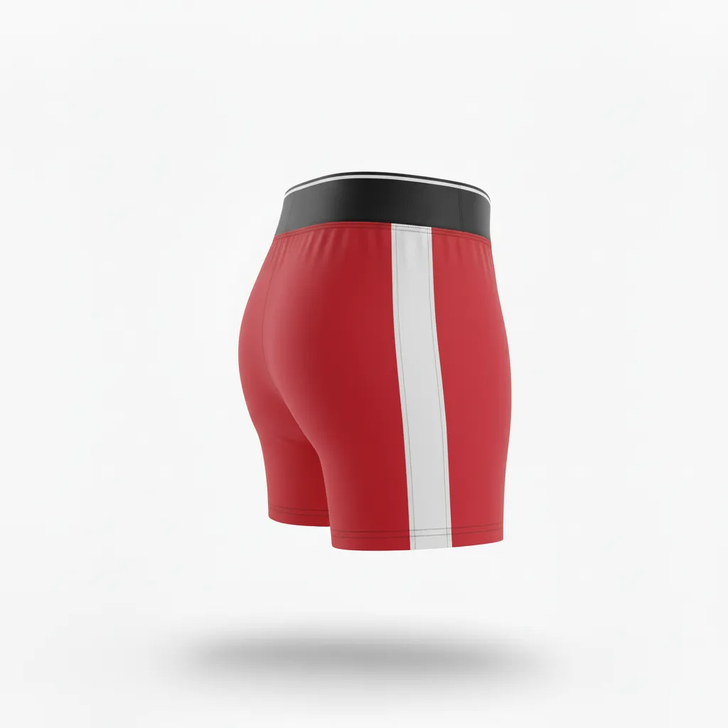 Custom Volleyball Poly Spandex Shorts - Red, White - Poly Spandex Shorts Cardinal Minimalist Accent - Back View - HAMCO Sports Inc.