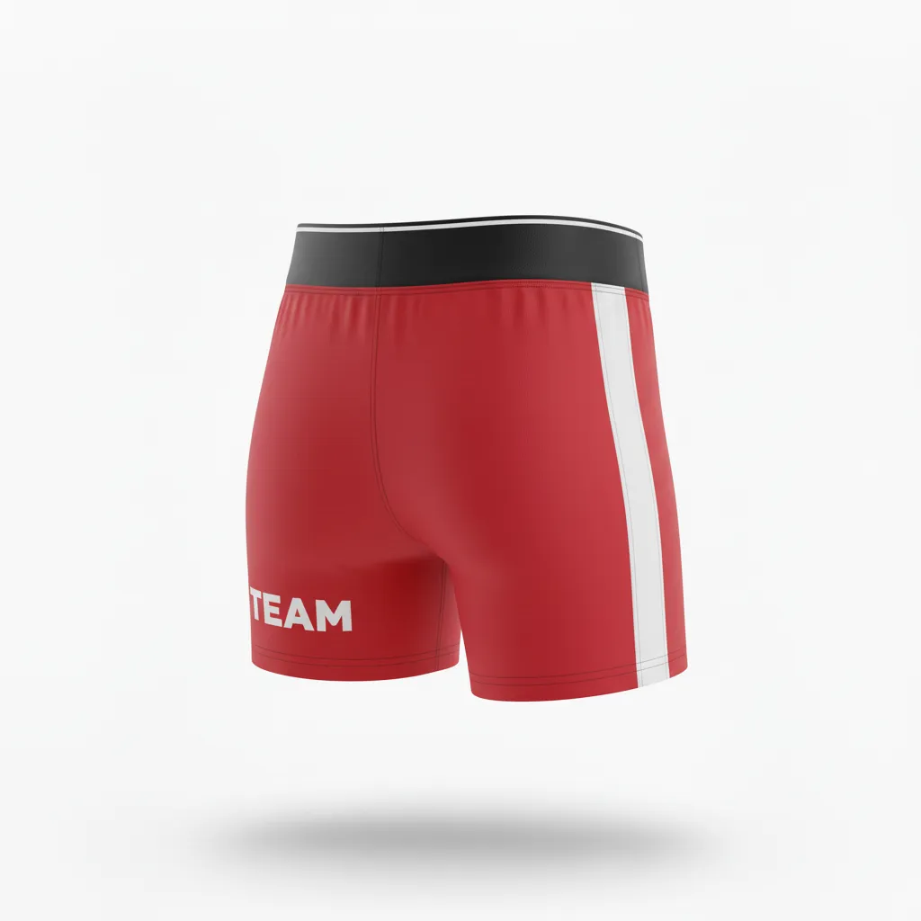 Custom Volleyball Poly Spandex Shorts - Red, White - Poly Spandex Shorts Cardinal Minimalist Accent - Front View - HAMCO Sports Inc.