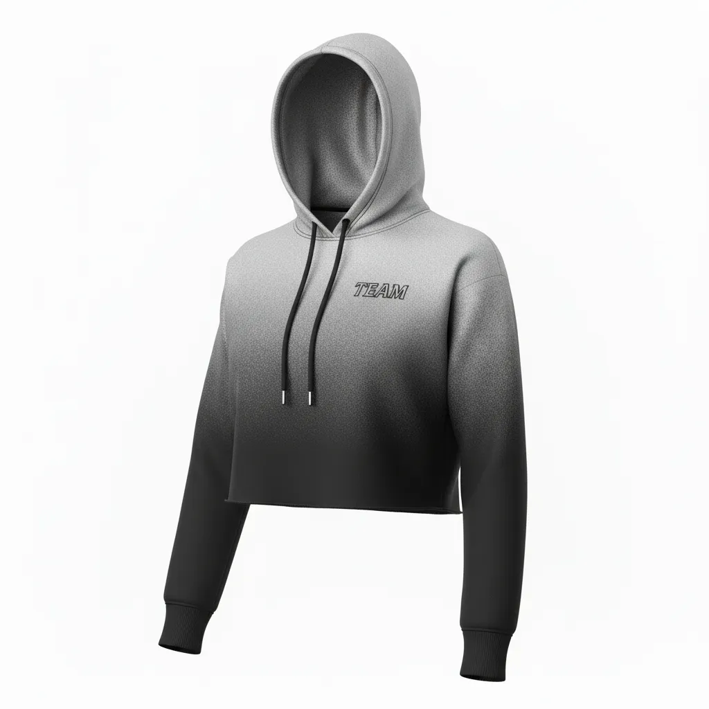 Custom Volleyball Pullover Hoodie - Black, Silver - Crop Hoodie Metallic Fade - Front View - HAMCO Sports Inc.
