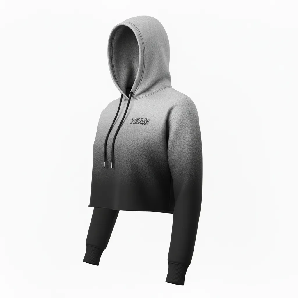 Custom Volleyball Pullover Hoodie - Black, Silver - Crop Hoodie Metallic Fade - Side View - HAMCO Sports Inc.