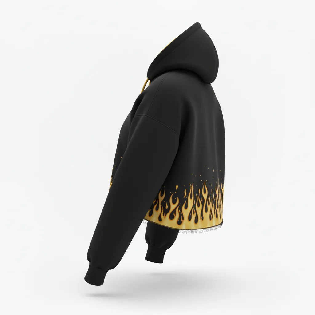 Custom Volleyball Pullover Hoodie - Black, Gold - Crop Hoodie Vegas Flame Design - Back View - HAMCO Sports Inc.