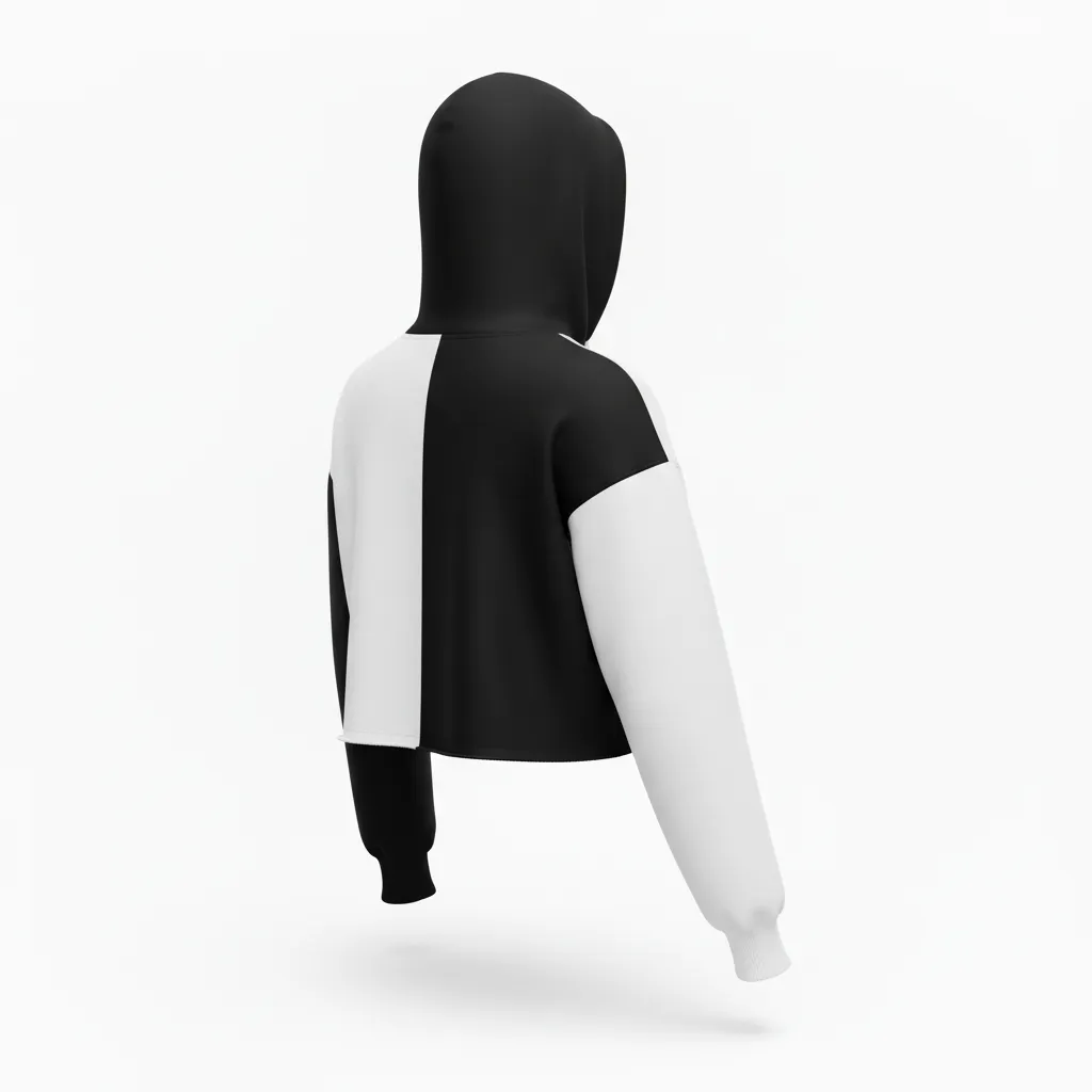 Custom Volleyball Pullover Hoodie - Black, White - Crop Hoodie Half And Half - Back View - HAMCO Sports Inc.