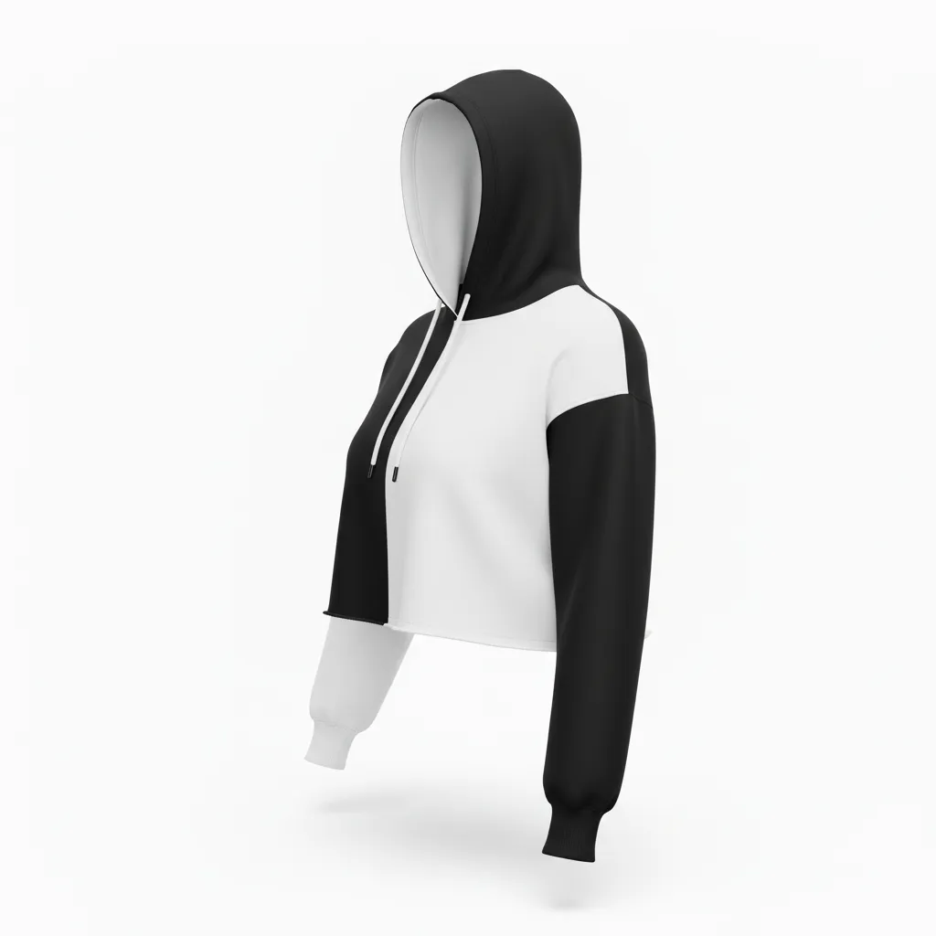 Custom Volleyball Pullover Hoodie - Black, White - Crop Hoodie Half And Half - Side View - HAMCO Sports Inc.