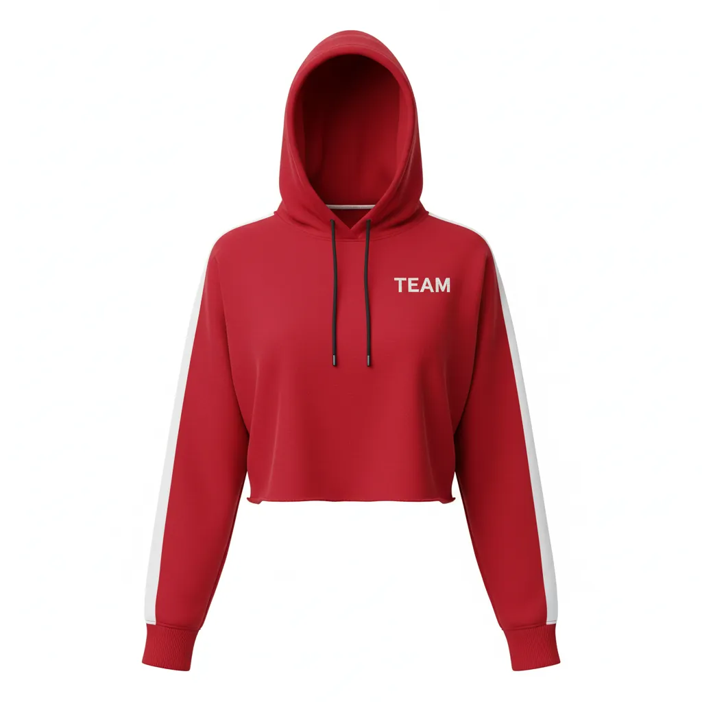 Custom Volleyball Pullover Hoodie - Red, White - Crop Hoodie Cardinal Minimalist Accent - Front View - HAMCO Sports Inc.