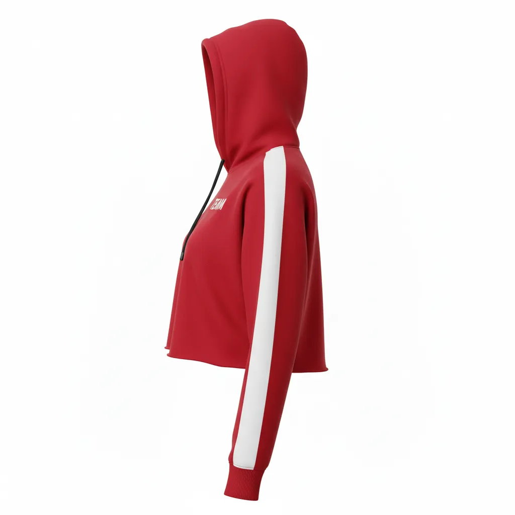 Custom Volleyball Pullover Hoodie - Red, White - Crop Hoodie Cardinal Minimalist Accent - Side View - HAMCO Sports Inc.