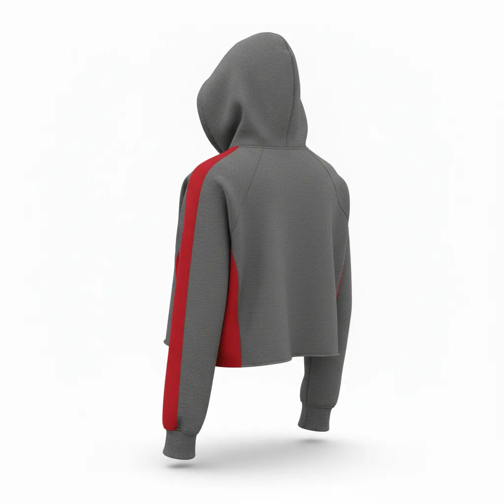 Custom Volleyball Pullover Hoodie - Grey, Red - Crop Hoodie Charcoal Athletic Side Stripe - Back View - HAMCO Sports Inc.