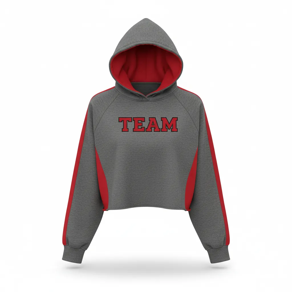 Custom Volleyball Pullover Hoodie - Grey, Red - Crop Hoodie Charcoal Athletic Side Stripe - Front View - HAMCO Sports Inc.
