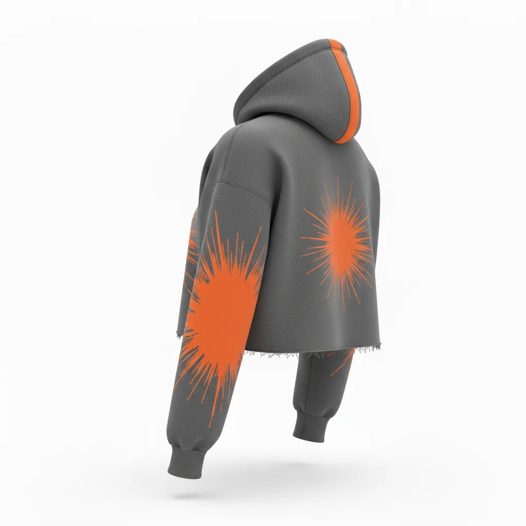 Custom Volleyball Pullover Hoodie - Grey, Orange - Crop Hoodie Charcoal Neon Burst - Back View - HAMCO Sports Inc.