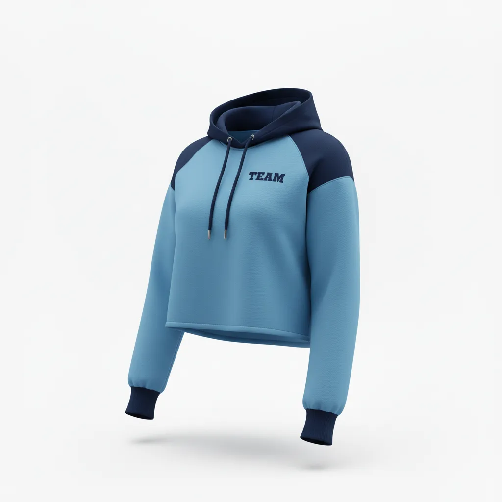 Custom Volleyball Pullover Hoodie - Blue, Navy - Crop Hoodie Columbia Color Block - Front View - HAMCO Sports Inc.