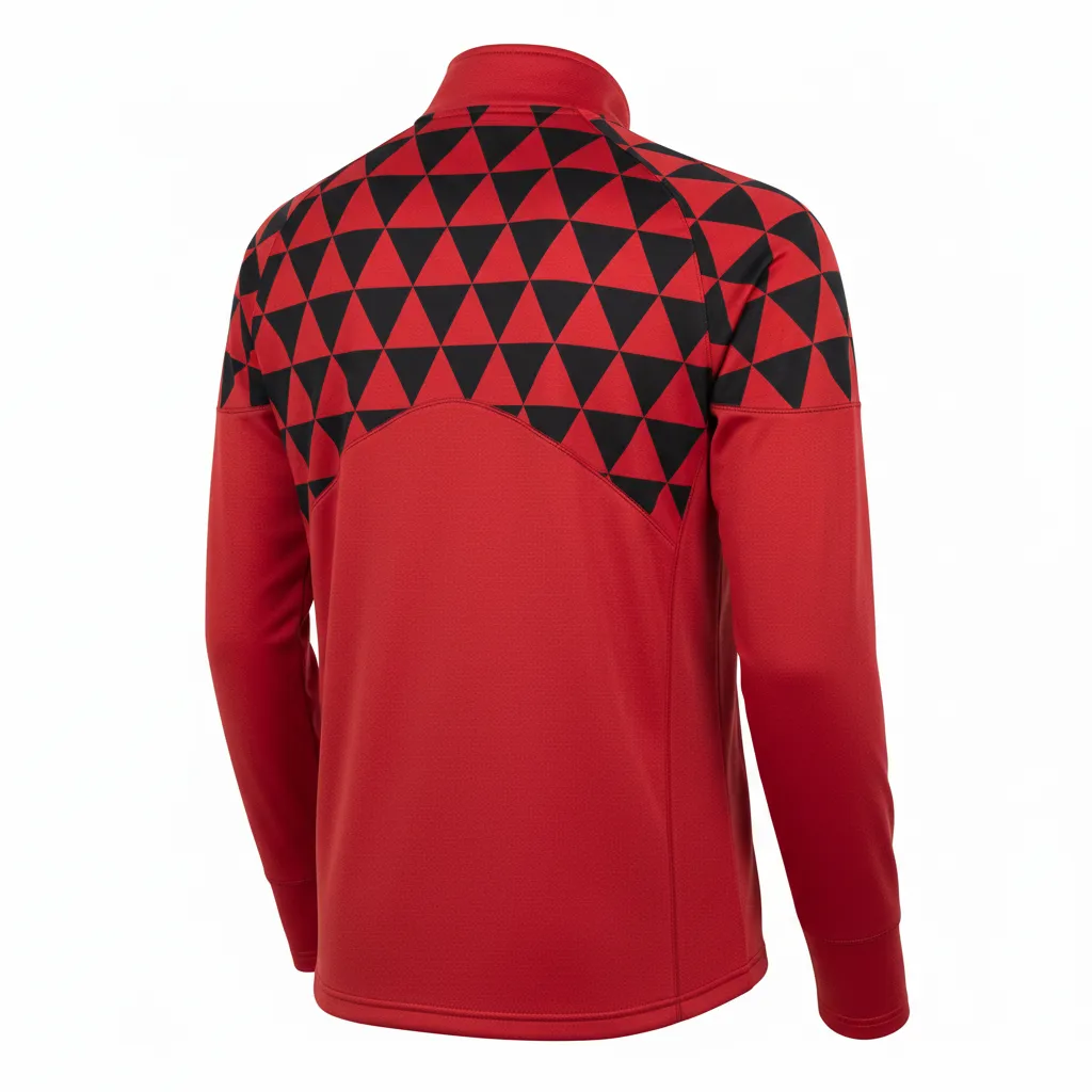 Custom Volleyball Quarter Zip Pullover - Red, Black - Quarter Zip Pullover Athletic Geometric Triangles - Back View - HAMCO Sports Inc.